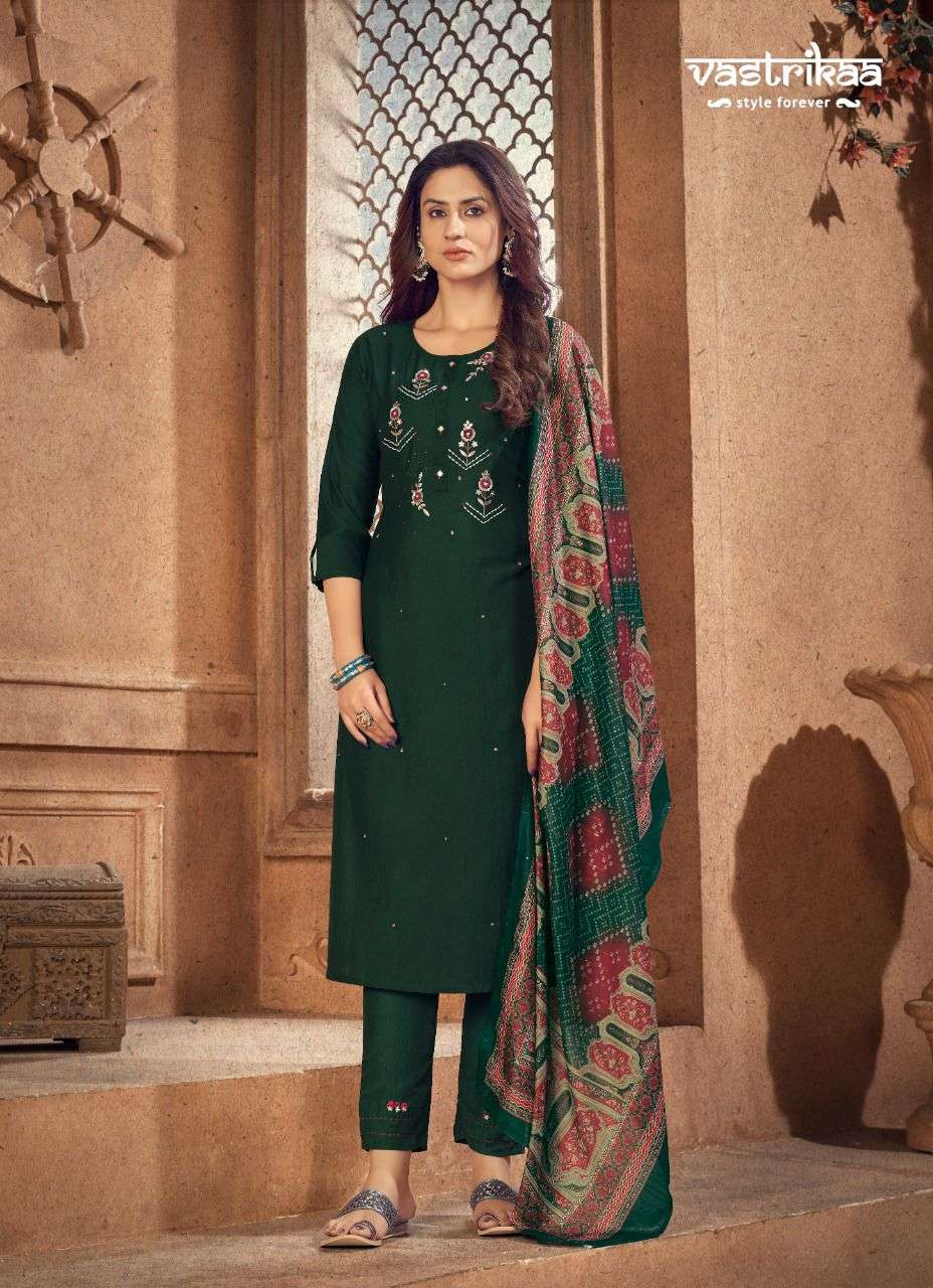 MAANYA BY VASTRIKAA 183 TO 188 SERIES BEAUTIFUL SUITS COLORFUL STYLISH FANCY CASUAL WEAR & ETHNIC WEAR CHINNON SILK DRESSES AT WHOLESALE PRICE