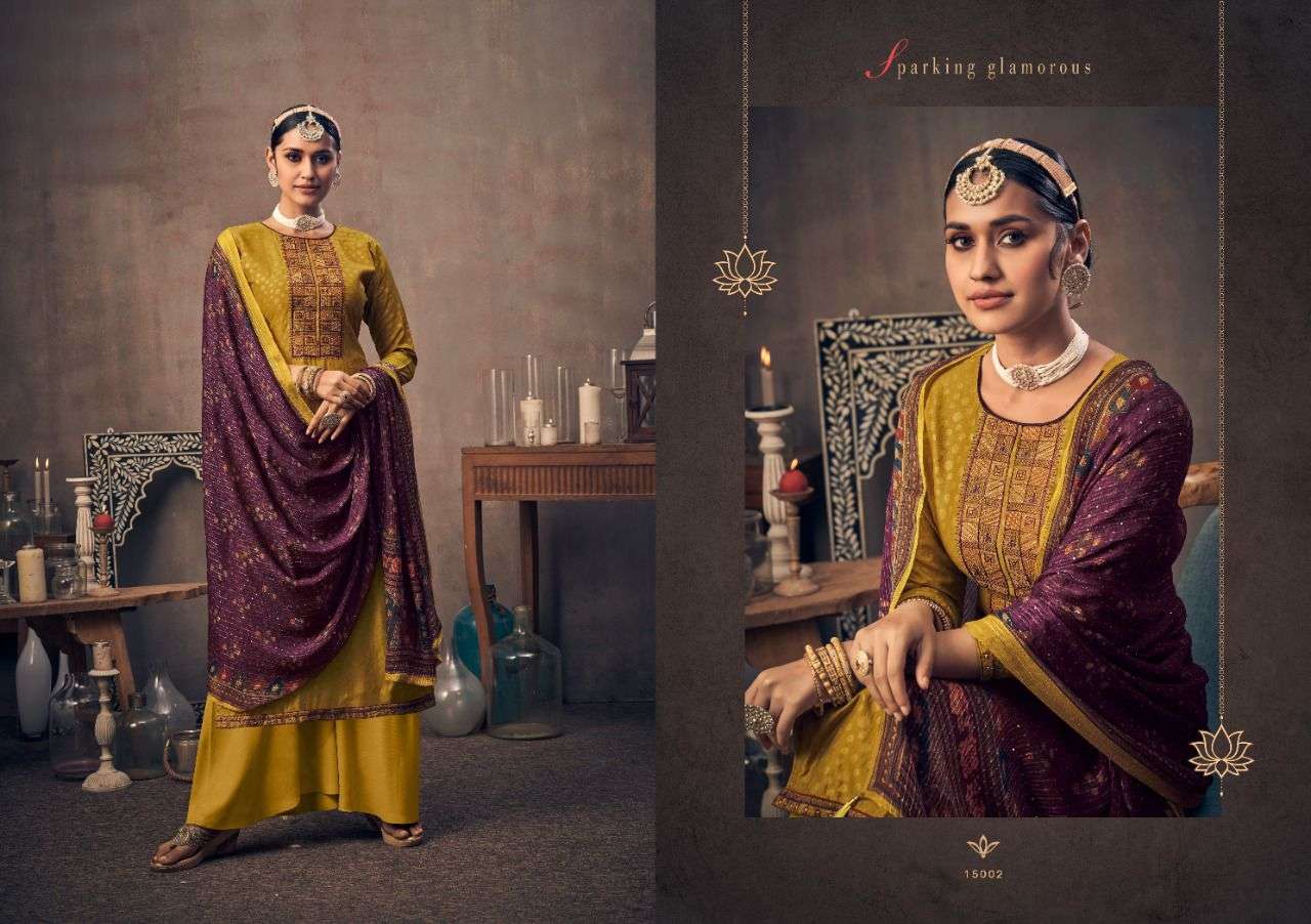 YUVIKA BY NISHANT FASHION 15001 TO 15006 SERIES BEAUTIFUL STYLISH SHARARA SUITS FANCY COLORFUL CASUAL WEAR & ETHNIC WEAR & READY TO WEAR HEAVY CHINNON SILK EMBROIDERED DRESSES AT WHOLESALE PRICE
