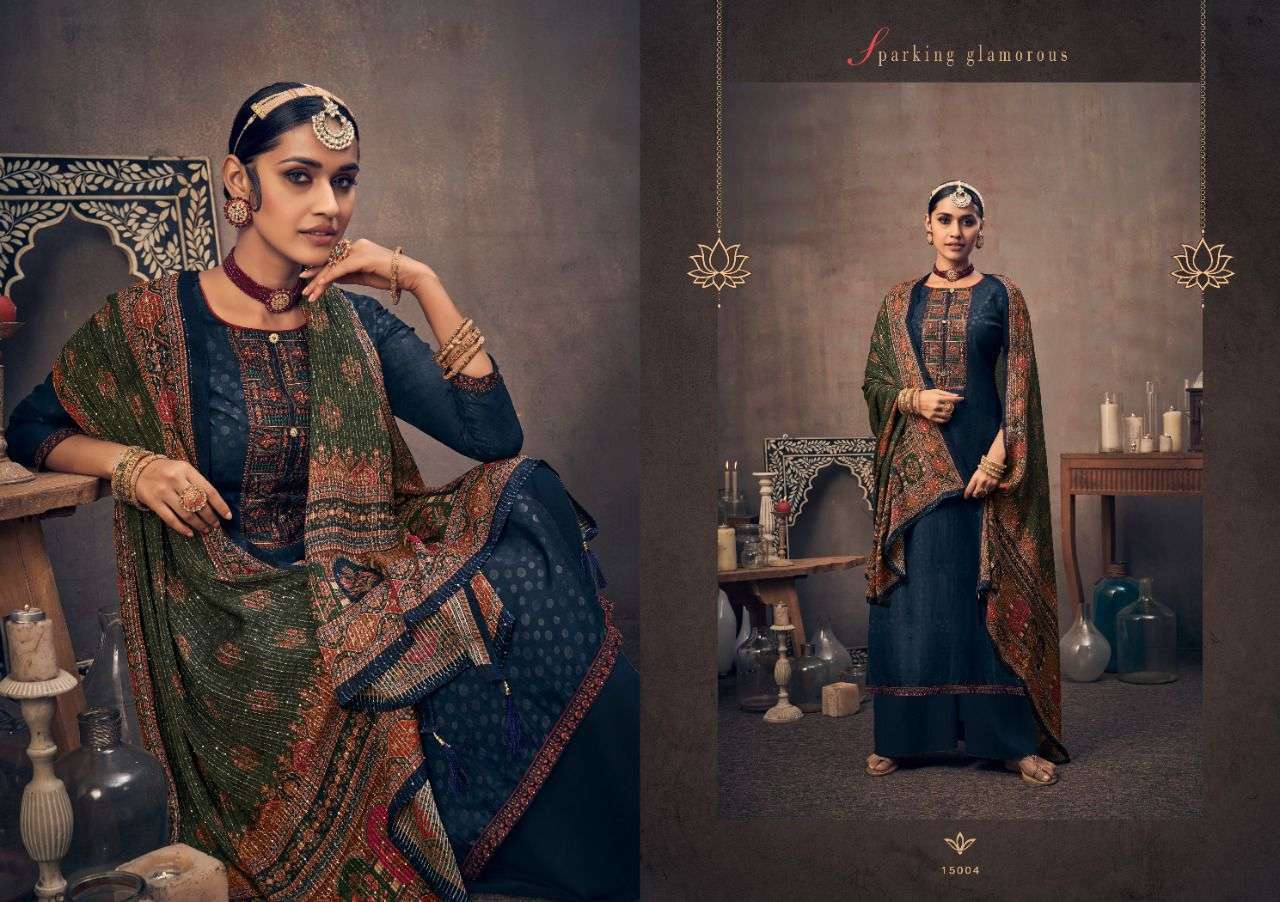 YUVIKA BY NISHANT FASHION 15001 TO 15006 SERIES BEAUTIFUL STYLISH SHARARA SUITS FANCY COLORFUL CASUAL WEAR & ETHNIC WEAR & READY TO WEAR HEAVY CHINNON SILK EMBROIDERED DRESSES AT WHOLESALE PRICE