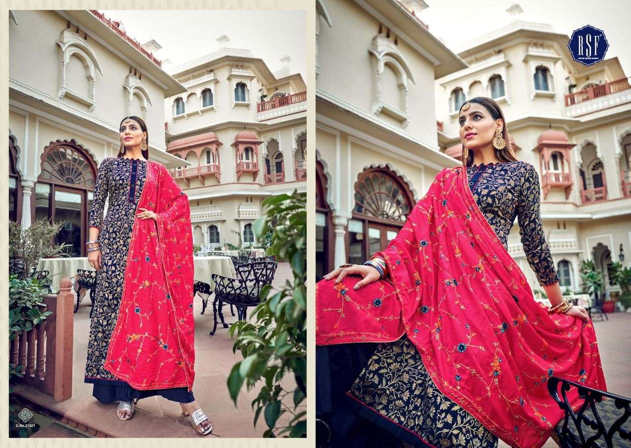 SWAG VOL-8 BY RIDDHI SIDDHI FASHION 21501 TO 21506 SERIES BEAUTIFUL STYLISH SHARARA SUITS FANCY COLORFUL CASUAL WEAR & ETHNIC WEAR & READY TO WEAR HEAVY SILK JACQAURD EMBROIDERED DRESSES AT WHOLESALE PRICE