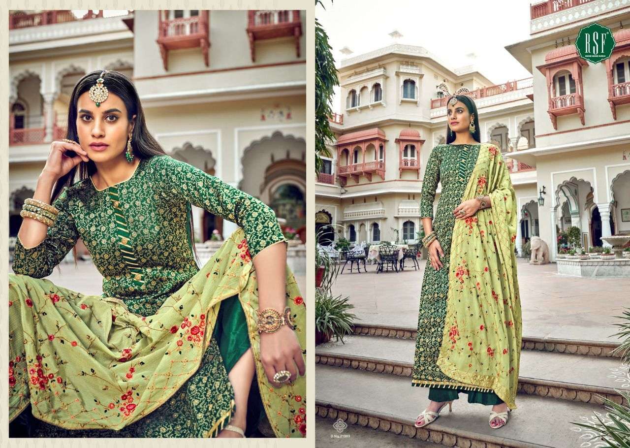 SWAG VOL-8 BY RIDDHI SIDDHI FASHION 21501 TO 21506 SERIES BEAUTIFUL STYLISH SHARARA SUITS FANCY COLORFUL CASUAL WEAR & ETHNIC WEAR & READY TO WEAR HEAVY SILK JACQAURD EMBROIDERED DRESSES AT WHOLESALE PRICE