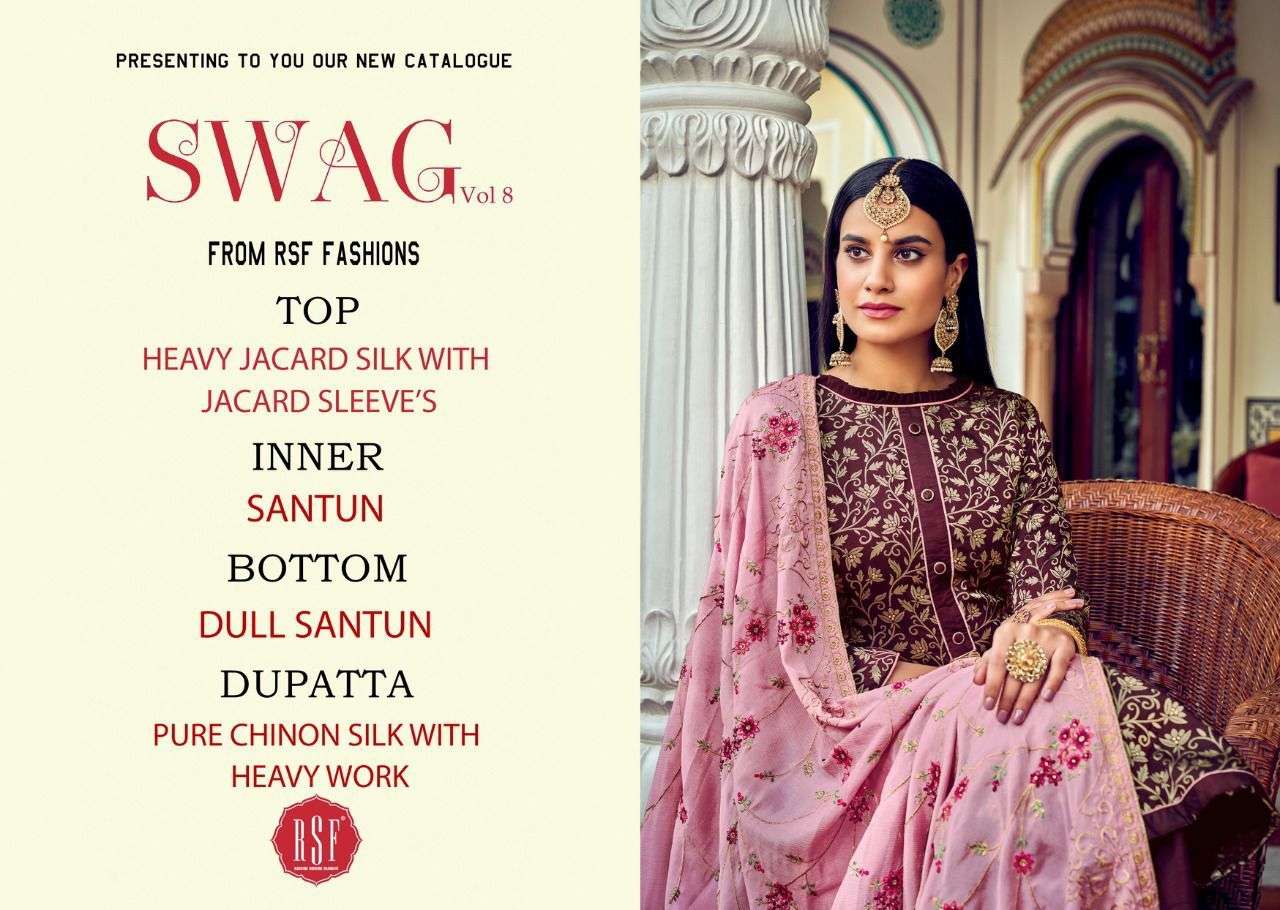 SWAG VOL-8 BY RIDDHI SIDDHI FASHION 21501 TO 21506 SERIES BEAUTIFUL STYLISH SHARARA SUITS FANCY COLORFUL CASUAL WEAR & ETHNIC WEAR & READY TO WEAR HEAVY SILK JACQAURD EMBROIDERED DRESSES AT WHOLESALE PRICE