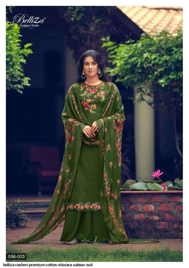 RASHMI BY BELLIZA 556-001 TO 556-010 SERIES BEAUTIFUL SUITS COLORFUL STYLISH FANCY CASUAL WEAR & ETHNIC WEAR PURE COTTON DIGITAL PRINT DRESSES AT WHOLESALE PRICE