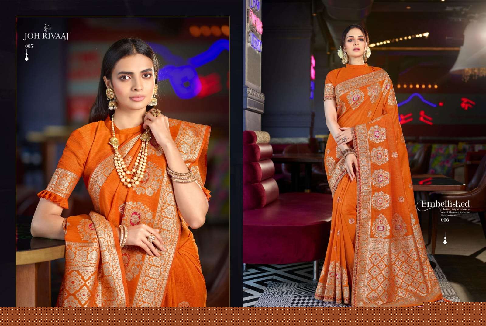 BUNAI BY JOH RIVAAJ 001 TO 008 SERIES INDIAN TRADITIONAL WEAR COLLECTION BEAUTIFUL STYLISH FANCY COLORFUL PARTY WEAR & OCCASIONAL WEAR FANCY SAREES AT WHOLESALE PRICE