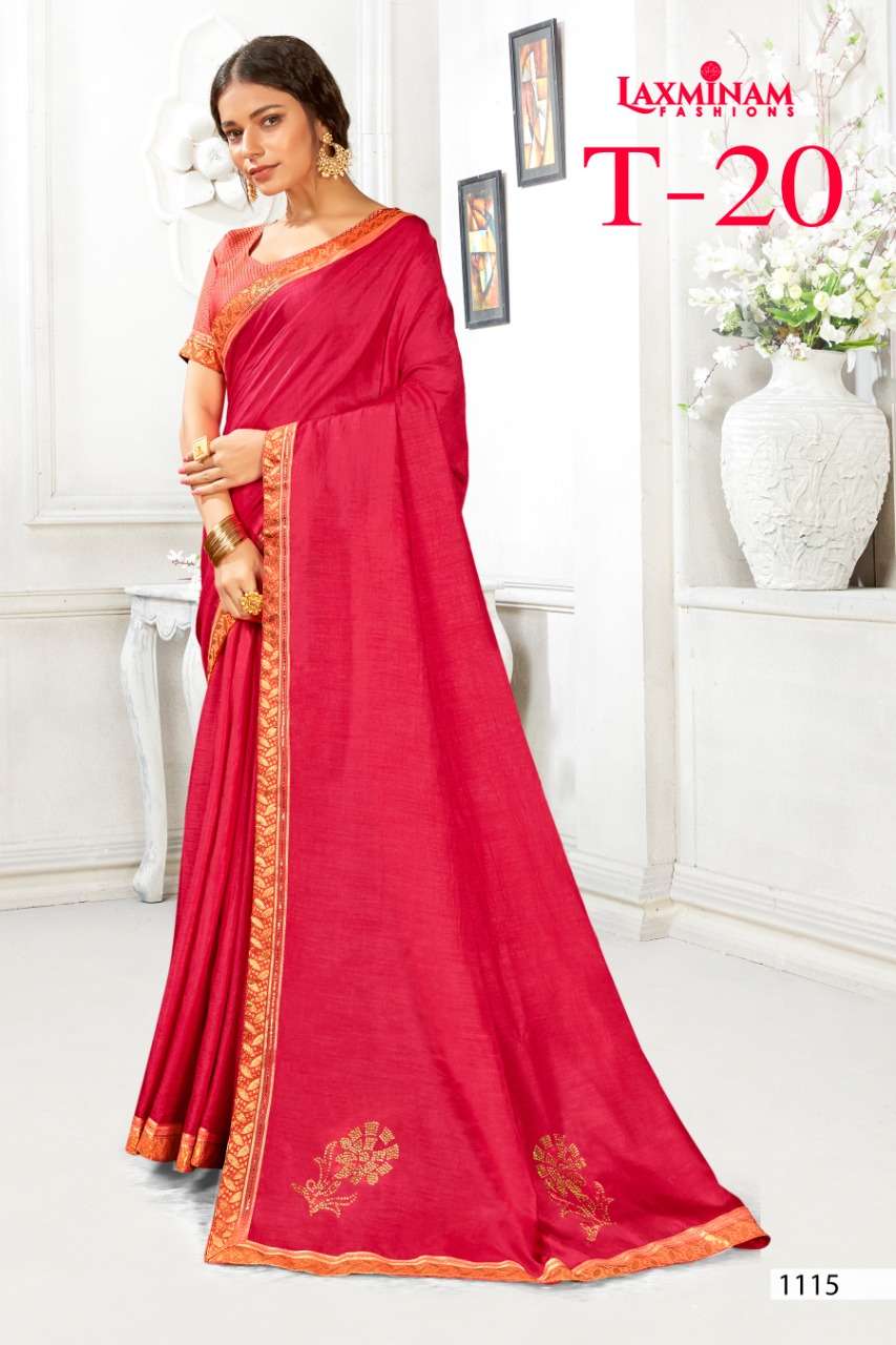 T-20 BY LAXINAM 1113 TO 1120 SERIES INDIAN TRADITIONAL WEAR COLLECTION BEAUTIFUL STYLISH FANCY COLORFUL PARTY WEAR & OCCASIONAL WEAR CHINNON GEORGETTE SAREES AT WHOLESALE PRICE