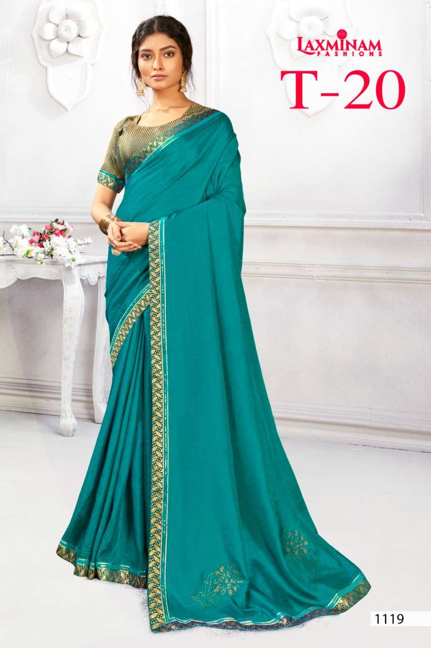 T-20 BY LAXINAM 1113 TO 1120 SERIES INDIAN TRADITIONAL WEAR COLLECTION BEAUTIFUL STYLISH FANCY COLORFUL PARTY WEAR & OCCASIONAL WEAR CHINNON GEORGETTE SAREES AT WHOLESALE PRICE