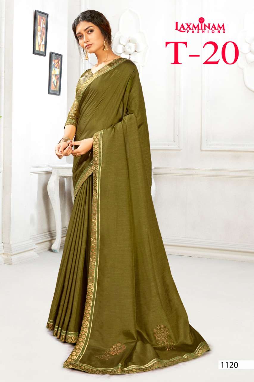 T-20 BY LAXINAM 1113 TO 1120 SERIES INDIAN TRADITIONAL WEAR COLLECTION BEAUTIFUL STYLISH FANCY COLORFUL PARTY WEAR & OCCASIONAL WEAR CHINNON GEORGETTE SAREES AT WHOLESALE PRICE