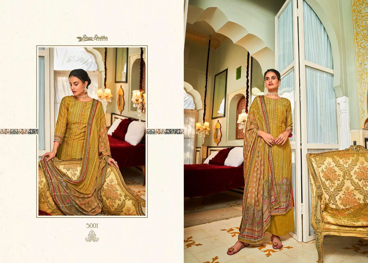 RAABTA BY SHREE SHALIKA FASHION 5001 TO 5008 SERIES BEAUTIFUL STYLISH SUITS FANCY COLORFUL CASUAL WEAR & ETHNIC WEAR & READY TO WEAR PURE MUSLIN DIGITAL PRINT WITH WORK DRESSES AT WHOLESALE PRICE