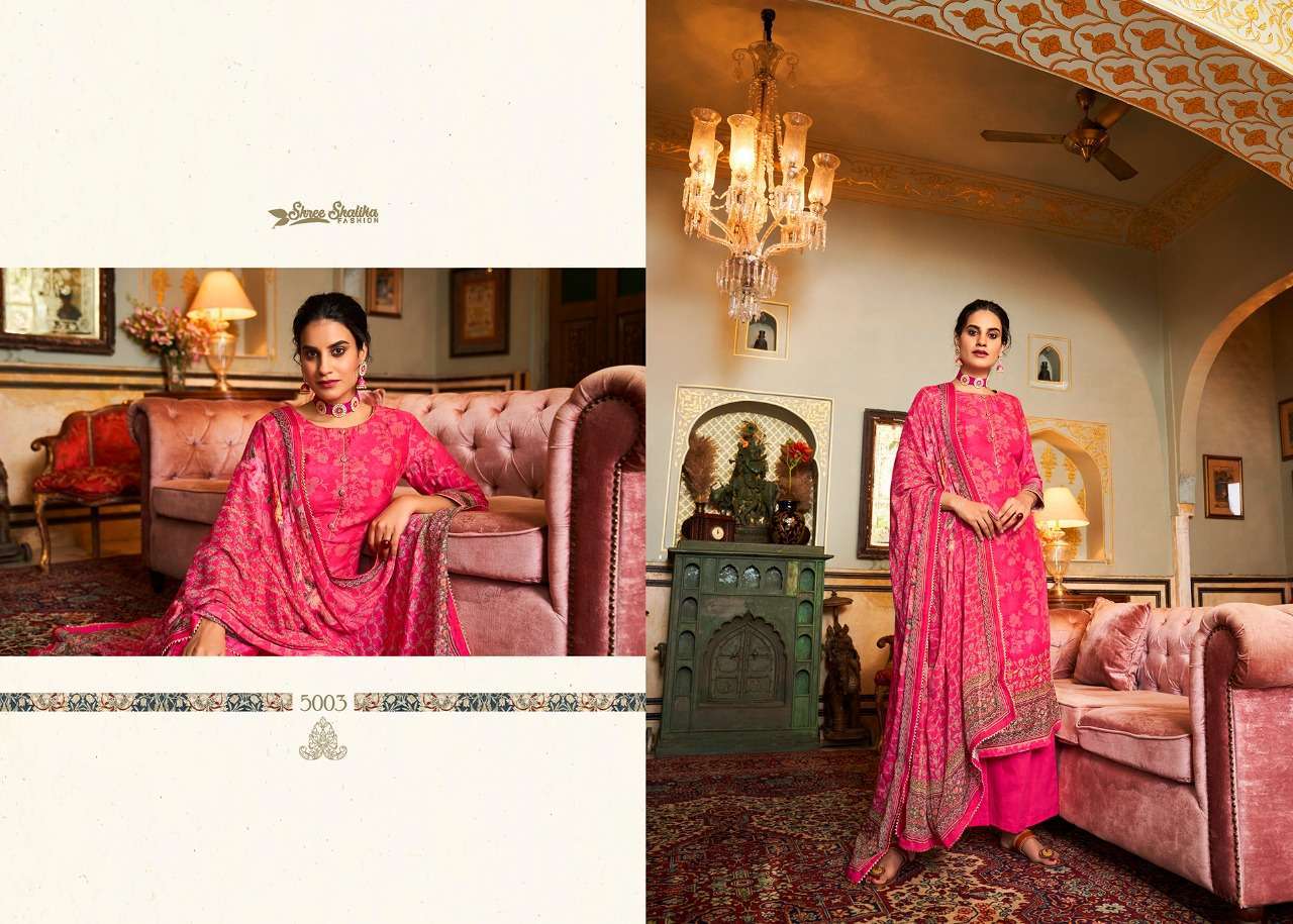 RAABTA BY SHREE SHALIKA FASHION 5001 TO 5008 SERIES BEAUTIFUL STYLISH SUITS FANCY COLORFUL CASUAL WEAR & ETHNIC WEAR & READY TO WEAR PURE MUSLIN DIGITAL PRINT WITH WORK DRESSES AT WHOLESALE PRICE