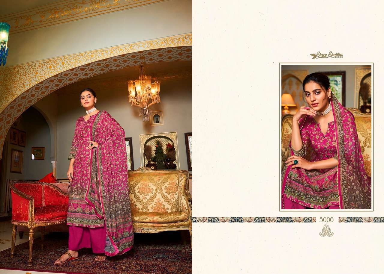 RAABTA BY SHREE SHALIKA FASHION 5001 TO 5008 SERIES BEAUTIFUL STYLISH SUITS FANCY COLORFUL CASUAL WEAR & ETHNIC WEAR & READY TO WEAR PURE MUSLIN DIGITAL PRINT WITH WORK DRESSES AT WHOLESALE PRICE