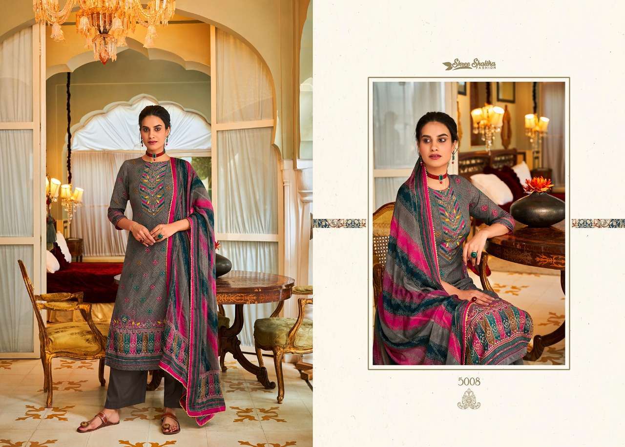 RAABTA BY SHREE SHALIKA FASHION 5001 TO 5008 SERIES BEAUTIFUL STYLISH SUITS FANCY COLORFUL CASUAL WEAR & ETHNIC WEAR & READY TO WEAR PURE MUSLIN DIGITAL PRINT WITH WORK DRESSES AT WHOLESALE PRICE