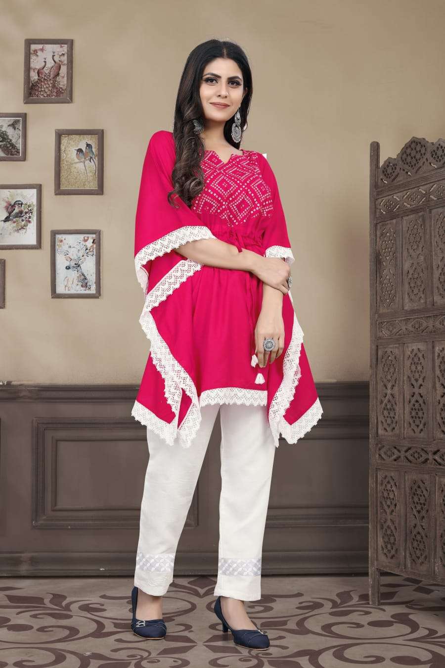 VD-055-2240 BY KAAMIRI 1001 TO 1004 SERIES BEAUTIFUL COLOURFUL STYLISH DESIGNER PRINTED CASUAL WEAR READY TO WEAR HEAVY RAYON PRINT WITH WORK TUNIC AT WHOLESALE PRICE