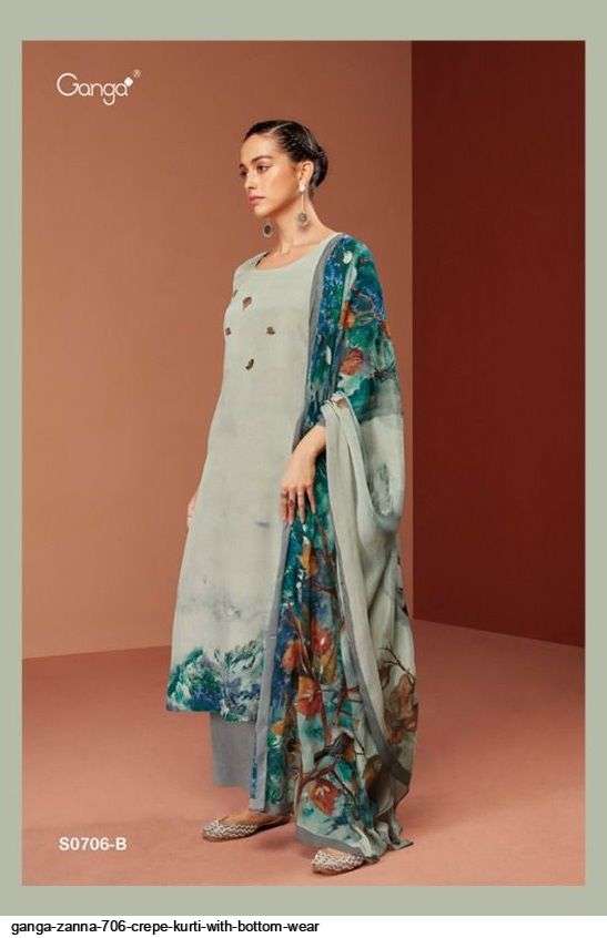ZANNA-706 BY GANGA FASHION 706-A TO 706-B SERIES BEAUTIFUL SUITS COLORFUL STYLISH FANCY CASUAL WEAR & ETHNIC WEAR PREMIUM BEMBERG CREPE DRESSES AT WHOLESALE PRICE