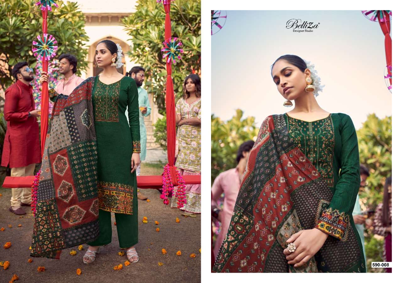 ITMINAAN BY BELLIZA 590-001 TO 590-010 SERIES BEAUTIFUL STYLISH SUITS FANCY COLORFUL CASUAL WEAR & ETHNIC WEAR & READY TO WEAR PURE JAM COTTON PRINTED DRESSES AT WHOLESALE PRICE