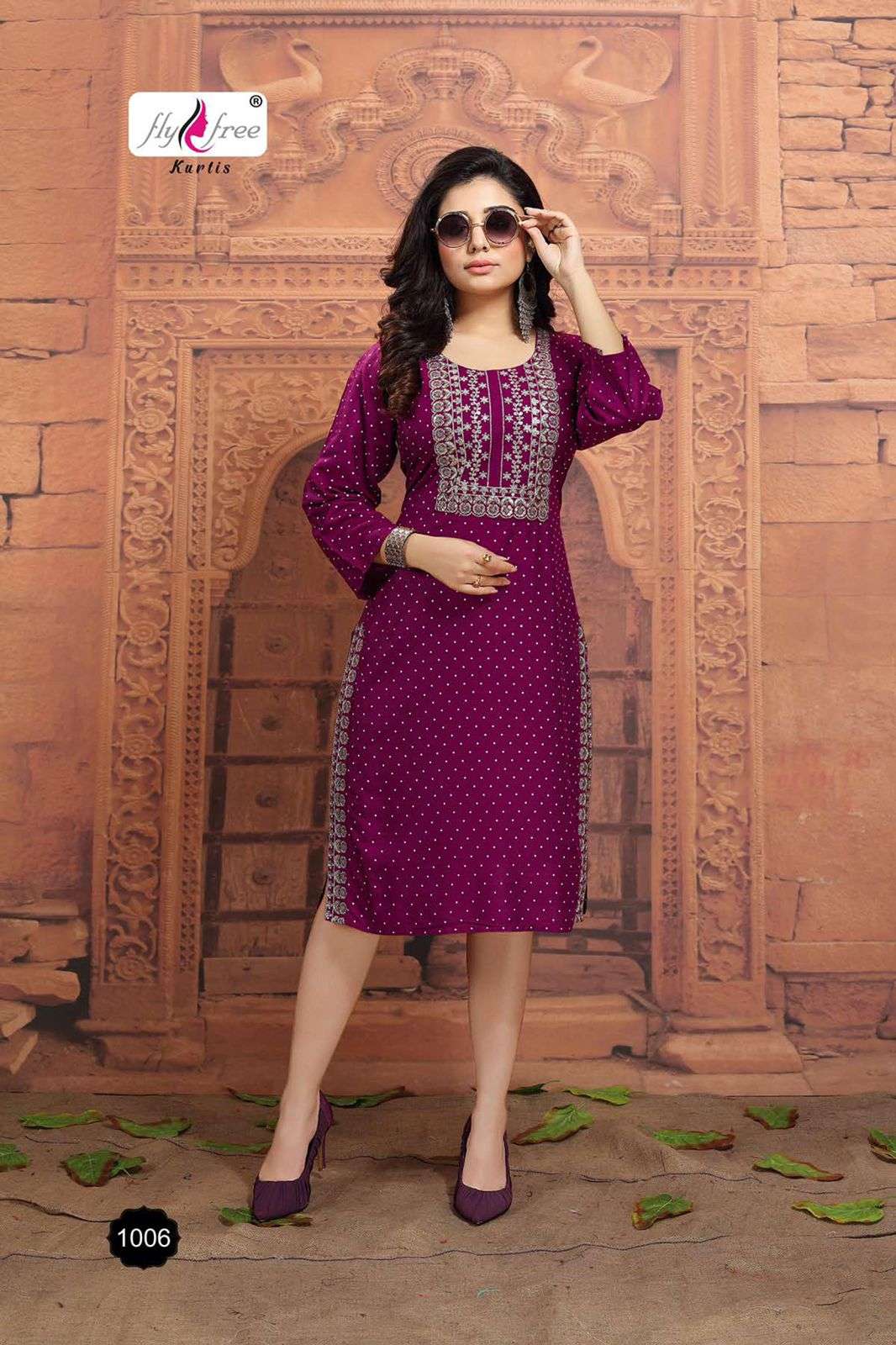 MUSKAN BY FLY FREE 1001 TO 1008 SERIES DESIGNER STYLISH FANCY COLORFUL BEAUTIFUL PARTY WEAR & ETHNIC WEAR COLLECTION RAYON EMBROIDERY KURTIS AT WHOLESALE PRICE