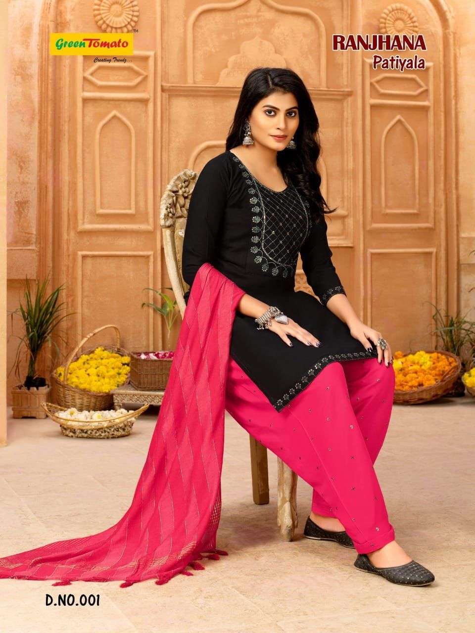 RANJHANA PATIYALA BY GREEN TOMATO 001 TO 008 SERIES BEAUTIFUL PATIYALA SUITS COLORFUL STYLISH FANCY CASUAL WEAR & ETHNIC WEAR HEAVY RAYON DRESSES AT WHOLESALE PRICE