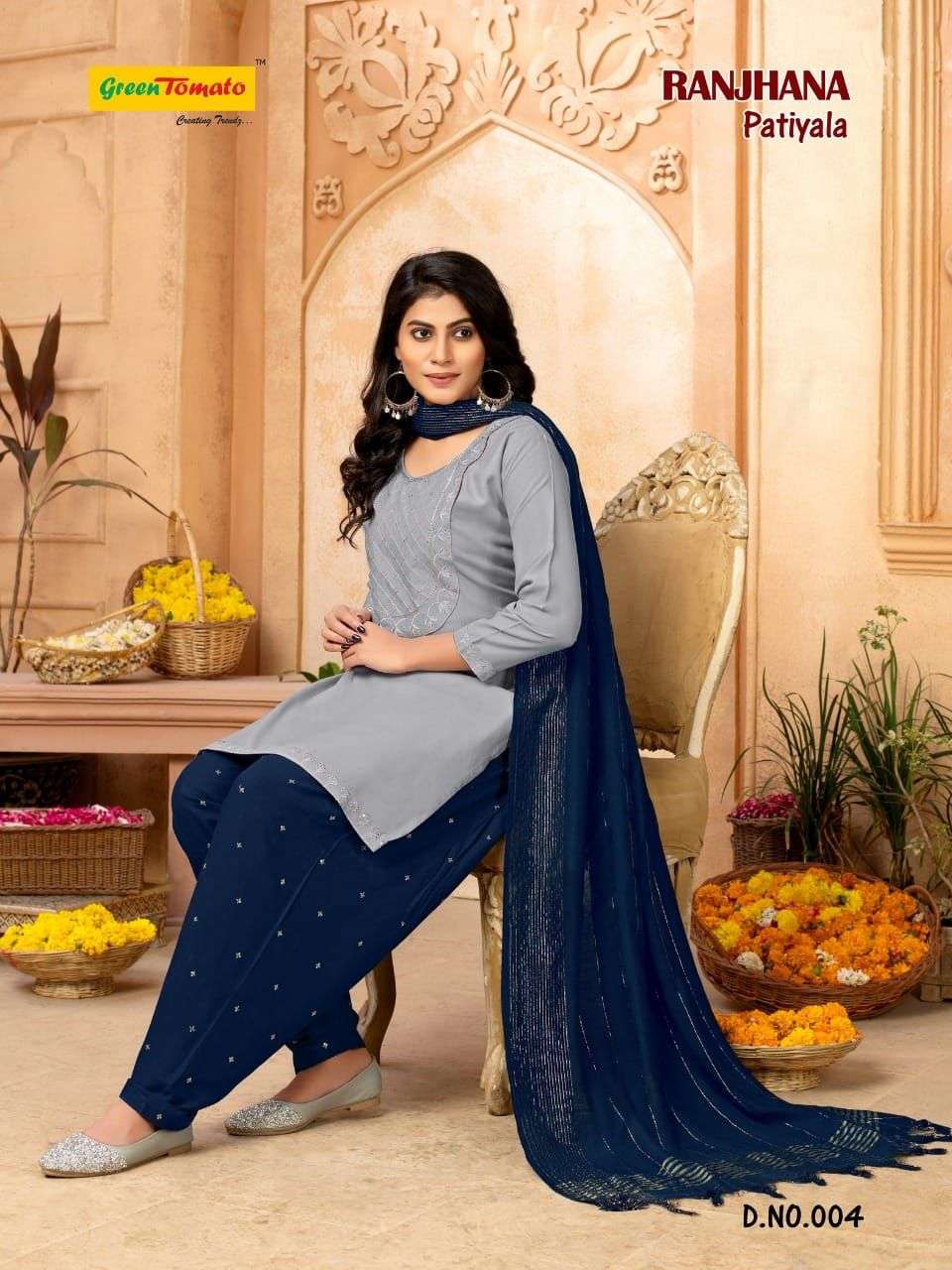 RANJHANA PATIYALA BY GREEN TOMATO 001 TO 008 SERIES BEAUTIFUL PATIYALA SUITS COLORFUL STYLISH FANCY CASUAL WEAR & ETHNIC WEAR HEAVY RAYON DRESSES AT WHOLESALE PRICE