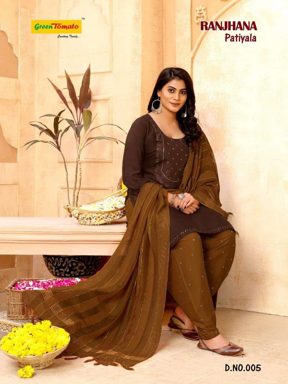 RANJHANA PATIYALA BY GREEN TOMATO 001 TO 008 SERIES BEAUTIFUL PATIYALA SUITS COLORFUL STYLISH FANCY CASUAL WEAR & ETHNIC WEAR HEAVY RAYON DRESSES AT WHOLESALE PRICE