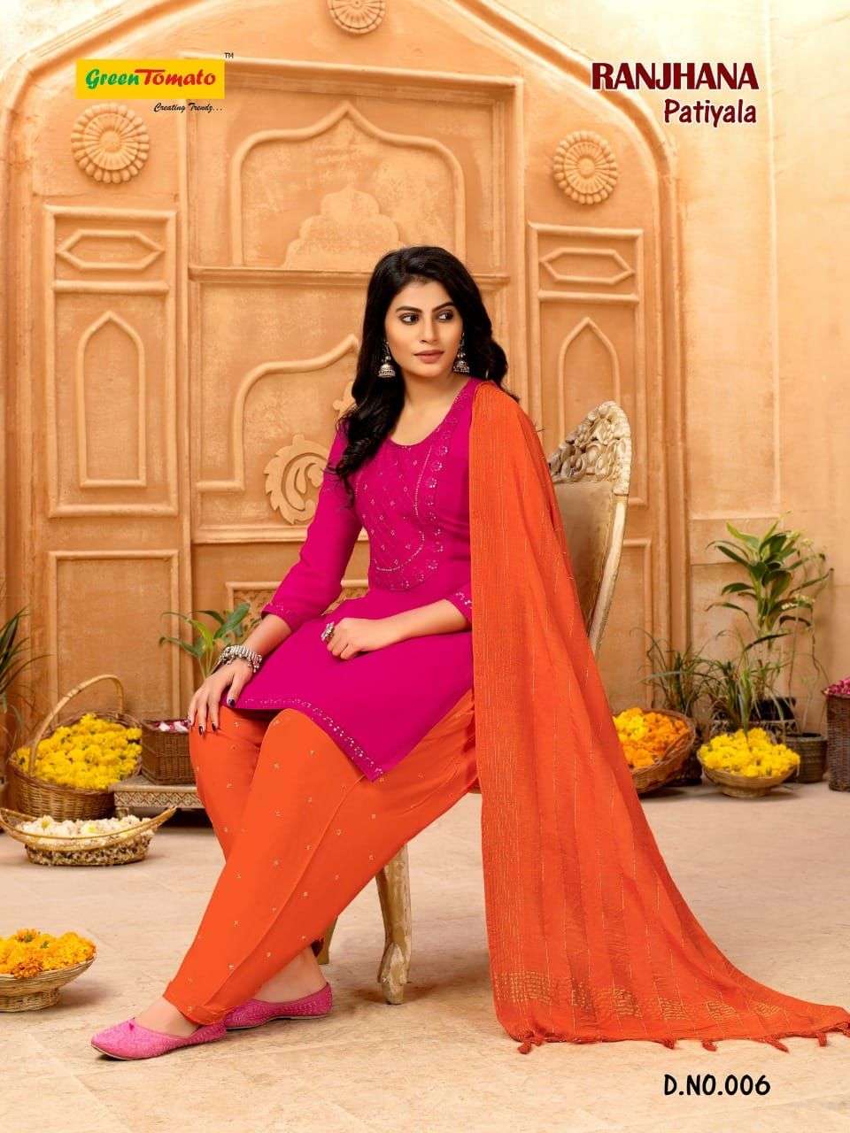 RANJHANA PATIYALA BY GREEN TOMATO 001 TO 008 SERIES BEAUTIFUL PATIYALA SUITS COLORFUL STYLISH FANCY CASUAL WEAR & ETHNIC WEAR HEAVY RAYON DRESSES AT WHOLESALE PRICE