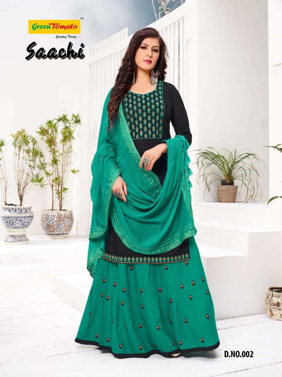 SAACHI BY GREEN TOMATO 001 TO 008 SERIES BEAUTIFUL PATIYALA SUITS COLORFUL STYLISH FANCY CASUAL WEAR & ETHNIC WEAR HEAVY RAYON DRESSES AT WHOLESALE PRICE