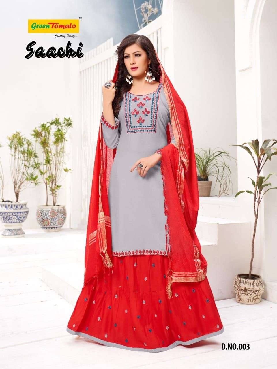 SAACHI BY GREEN TOMATO 001 TO 008 SERIES BEAUTIFUL PATIYALA SUITS COLORFUL STYLISH FANCY CASUAL WEAR & ETHNIC WEAR HEAVY RAYON DRESSES AT WHOLESALE PRICE