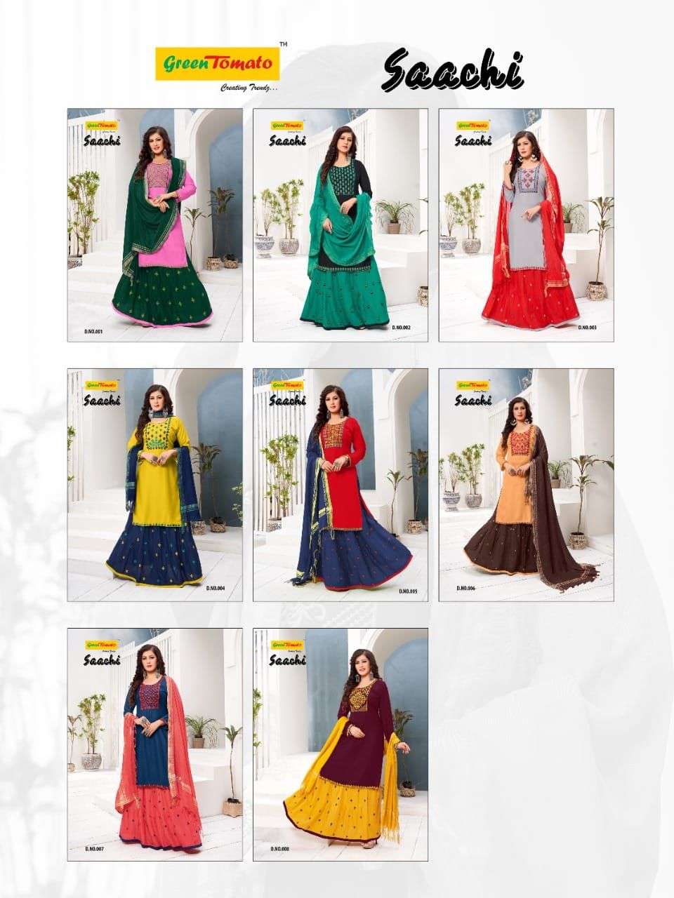 SAACHI BY GREEN TOMATO 001 TO 008 SERIES BEAUTIFUL PATIYALA SUITS COLORFUL STYLISH FANCY CASUAL WEAR & ETHNIC WEAR HEAVY RAYON DRESSES AT WHOLESALE PRICE
