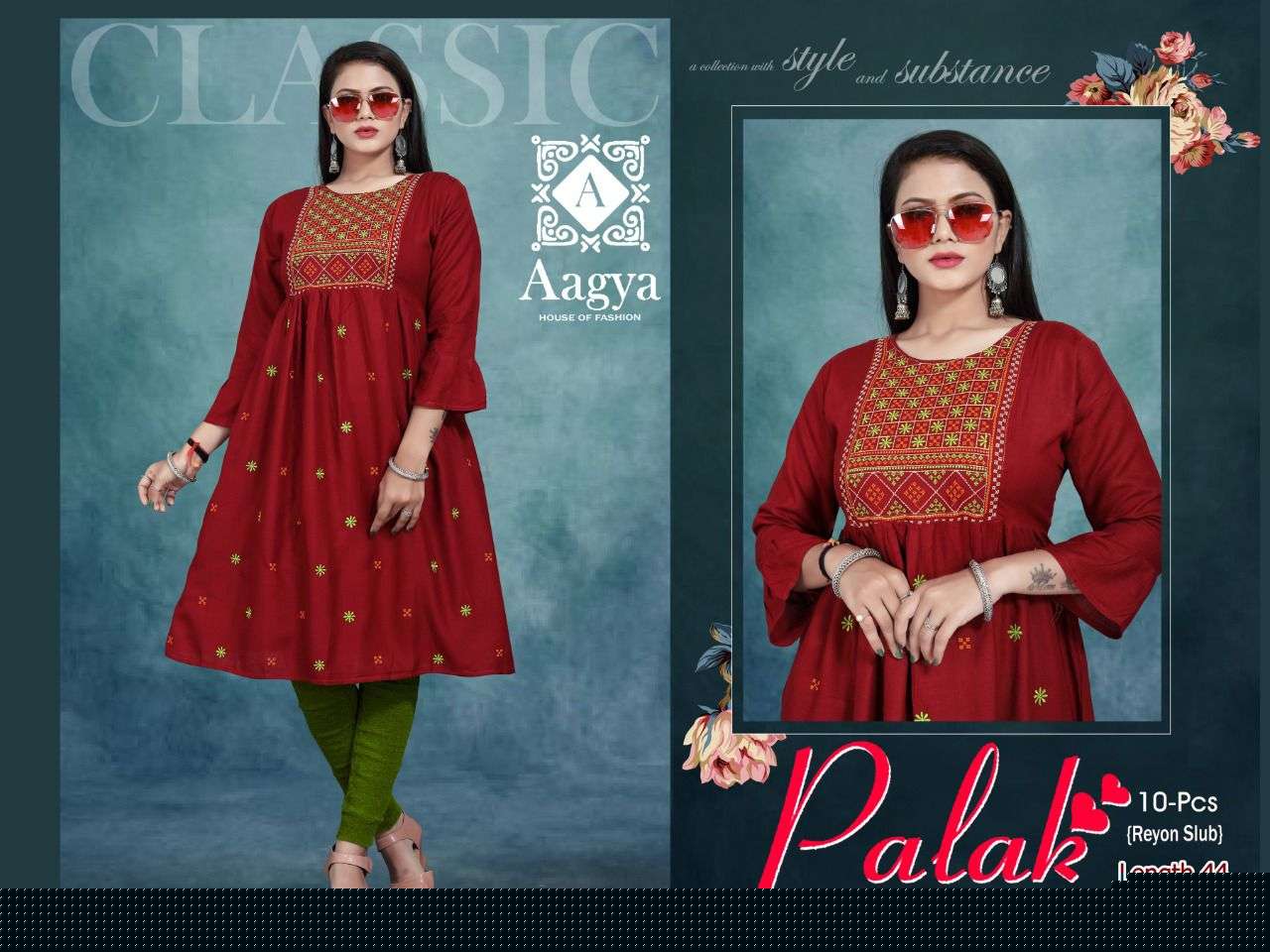 PALAK VOL-3 BY AAGYA 001 TO 010 SERIES DESIGNER STYLISH FANCY COLORFUL BEAUTIFUL PARTY WEAR & ETHNIC WEAR COLLECTION RAYON EMBROIDERY KURTIS AT WHOLESALE PRICE