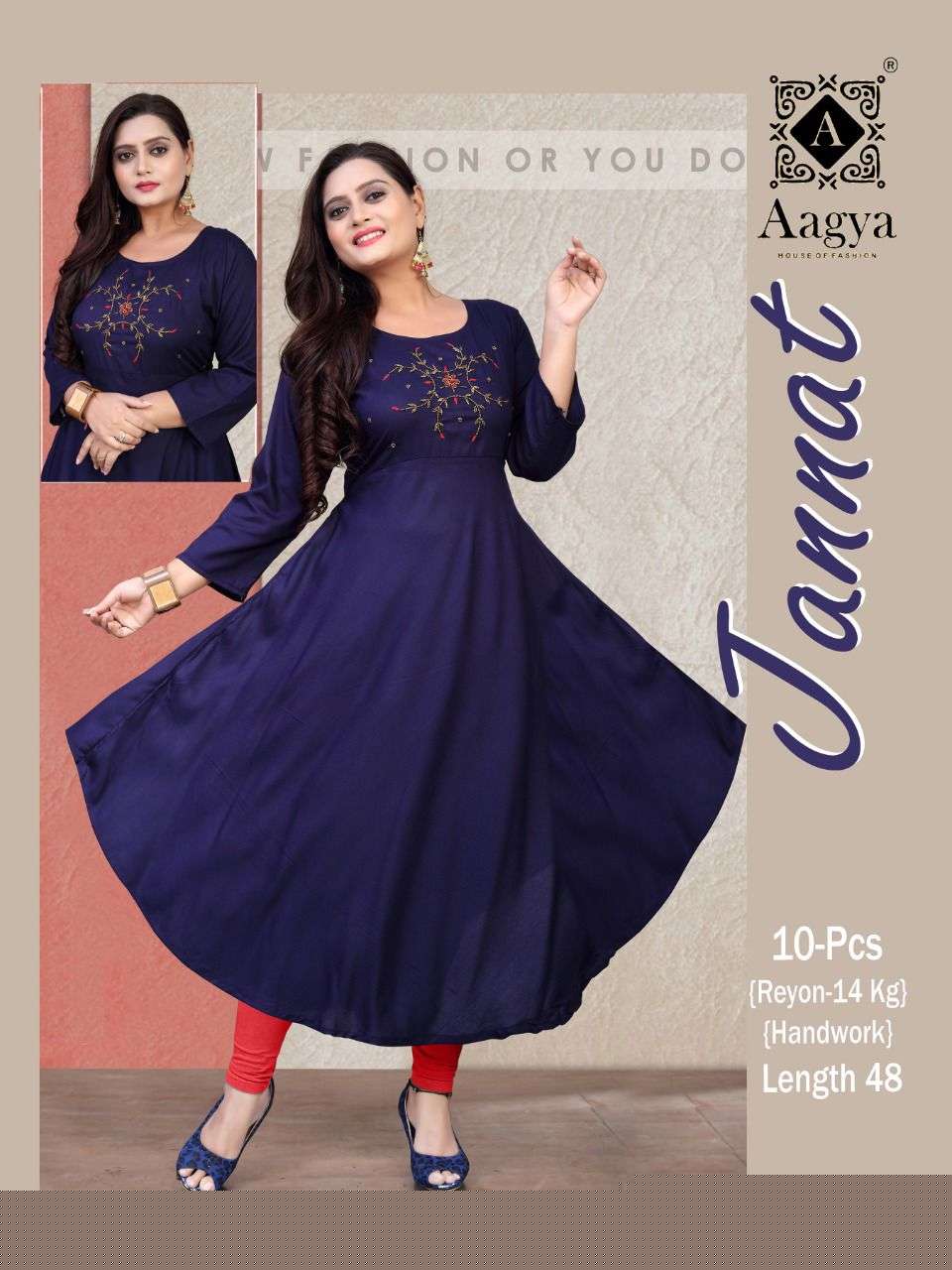 JANNAT BY AAGYA 01 TO 10 SERIES DESIGNER STYLISH FANCY COLORFUL BEAUTIFUL PARTY WEAR & ETHNIC WEAR COLLECTION RAYON EMBROIDERY KURTIS AT WHOLESALE PRICE