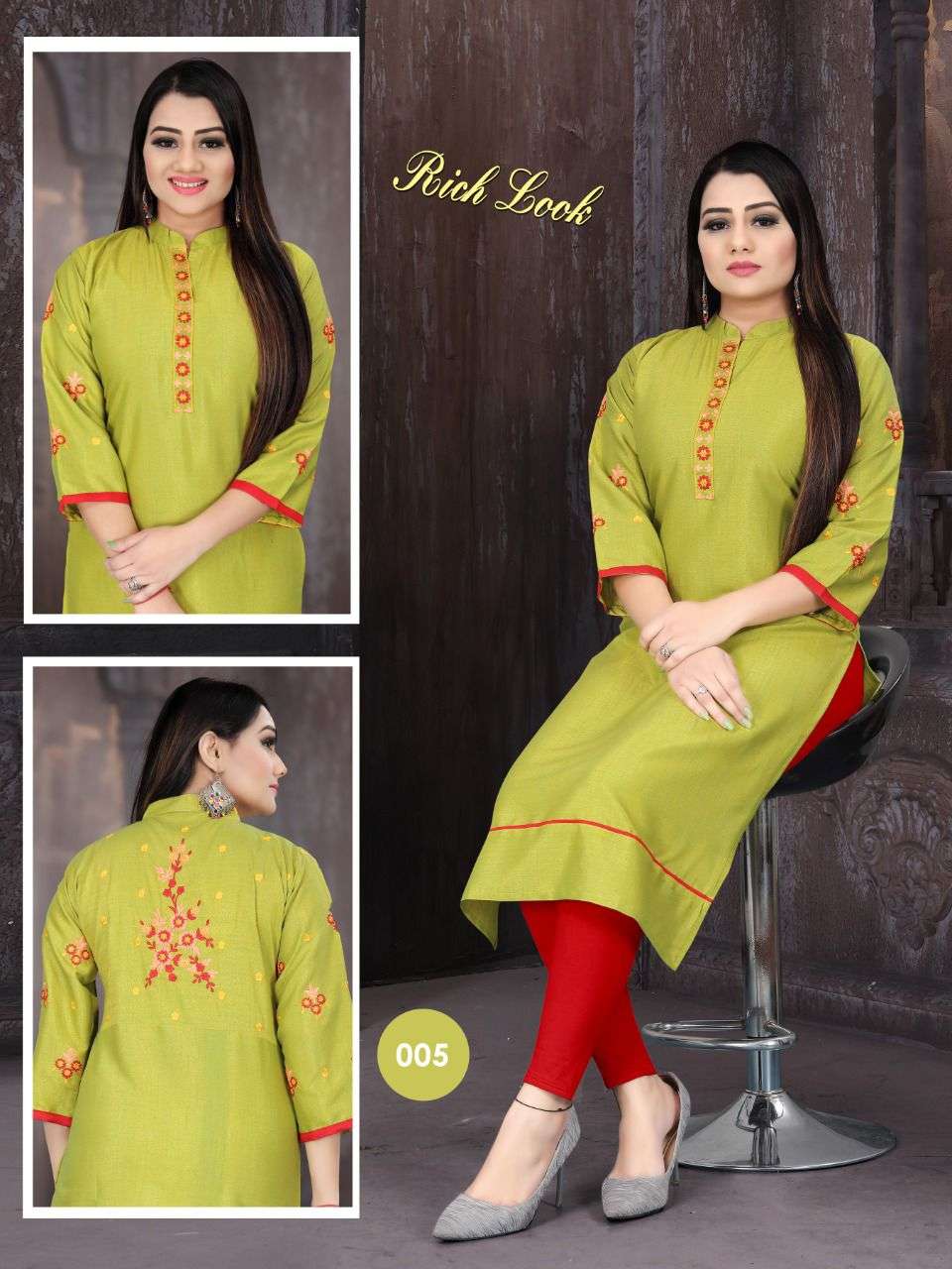 RICH LOOK BY AAGYA 001 TO 008 SERIES DESIGNER STYLISH FANCY COLORFUL BEAUTIFUL PARTY WEAR & ETHNIC WEAR COLLECTION RAYON EMBROIDERY KURTIS AT WHOLESALE PRICE