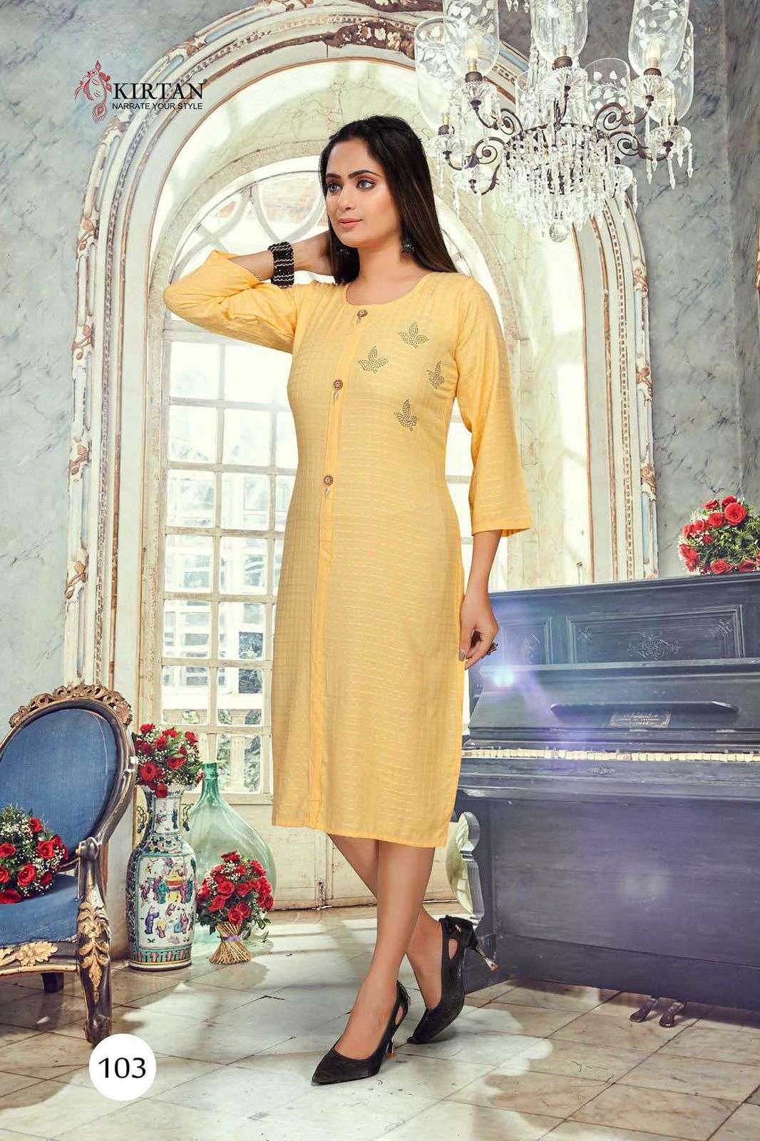 RAINBOW BY KIRTAN 101 TO 105 SERIES DESIGNER STYLISH FANCY COLORFUL BEAUTIFUL PARTY WEAR & ETHNIC WEAR COLLECTION RAYON WITH WORK KURTIS AT WHOLESALE PRICE