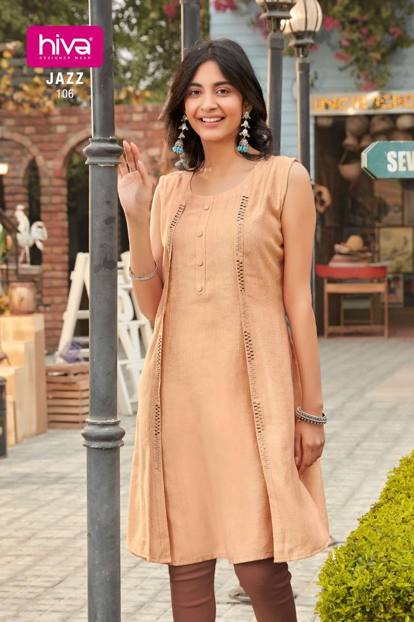 JAZZ BY HIVA 101 TO 106 SERIES DESIGNER STYLISH FANCY COLORFUL BEAUTIFUL PARTY WEAR & ETHNIC WEAR COLLECTION FANCY KURTIS AT WHOLESALE PRICE
