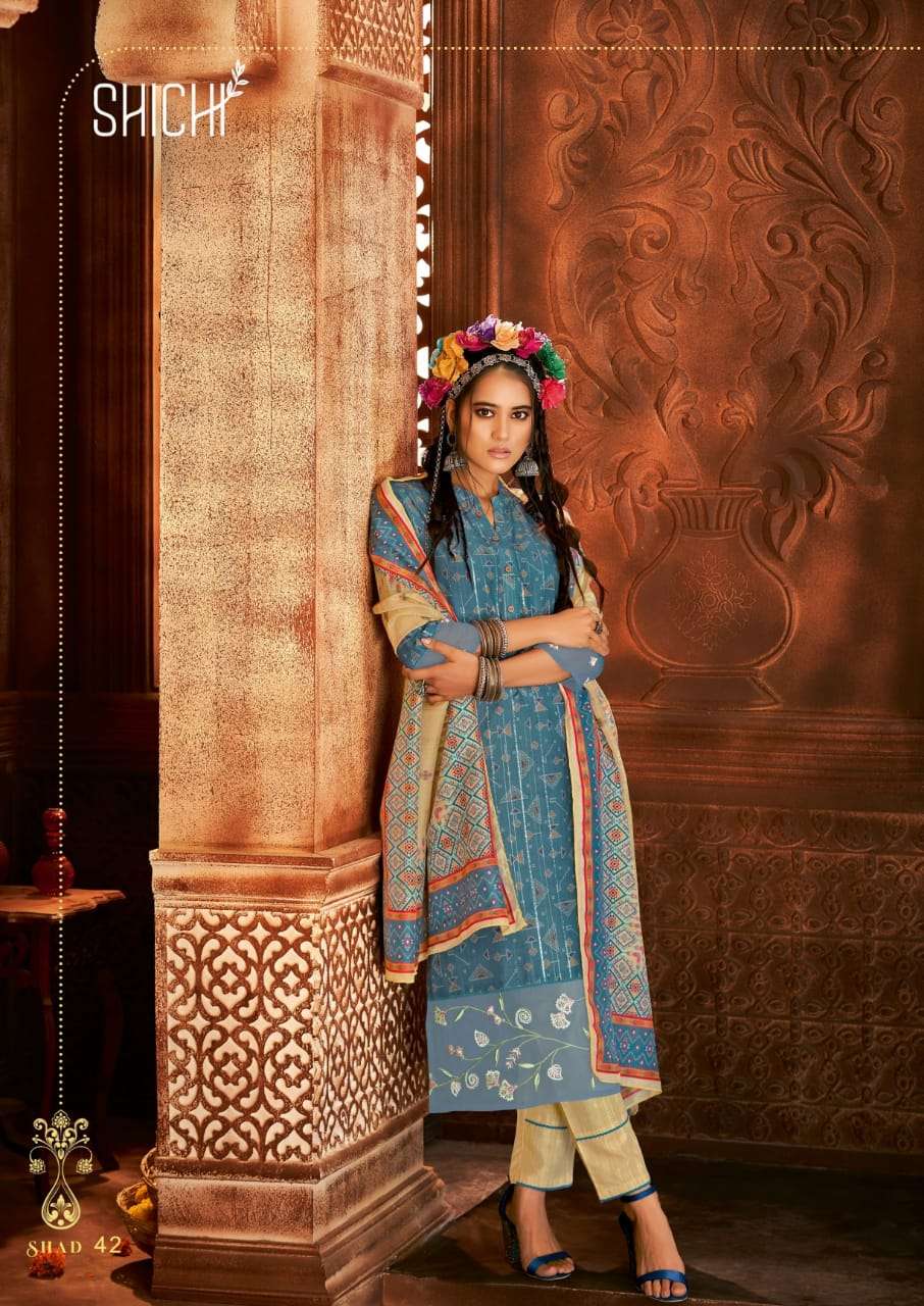 ADAA BY SHICHI 37 TO 42 SERIES BEAUTIFUL SUITS COLORFUL STYLISH FANCY CASUAL WEAR & ETHNIC WEAR POLYSTER LUREX PRINT DRESSES AT WHOLESALE PRICE