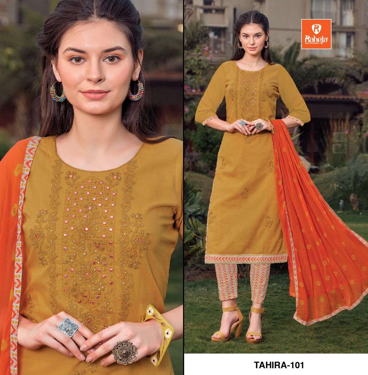 TAHIRA BY RAHEJA 101 TO 109 SERIES BEAUTIFUL SUITS COLORFUL STYLISH FANCY CASUAL WEAR & ETHNIC WEAR COTTON WITH WORK DRESSES AT WHOLESALE PRICE