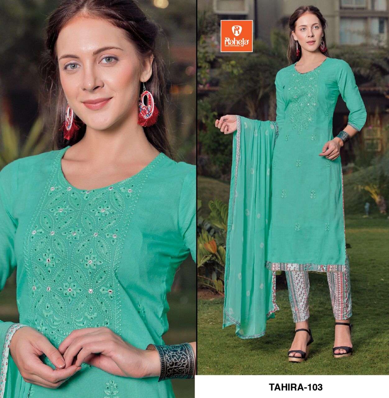 TAHIRA BY RAHEJA 101 TO 109 SERIES BEAUTIFUL SUITS COLORFUL STYLISH FANCY CASUAL WEAR & ETHNIC WEAR COTTON WITH WORK DRESSES AT WHOLESALE PRICE