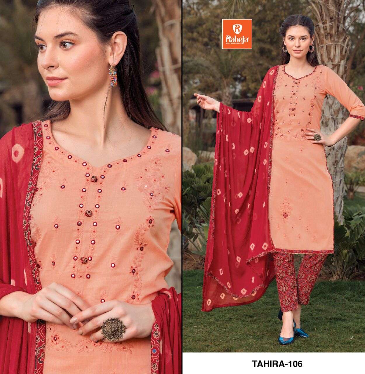 TAHIRA BY RAHEJA 101 TO 109 SERIES BEAUTIFUL SUITS COLORFUL STYLISH FANCY CASUAL WEAR & ETHNIC WEAR COTTON WITH WORK DRESSES AT WHOLESALE PRICE
