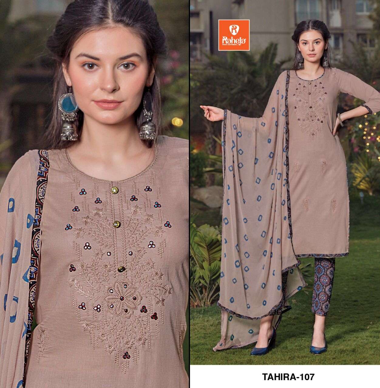 TAHIRA BY RAHEJA 101 TO 109 SERIES BEAUTIFUL SUITS COLORFUL STYLISH FANCY CASUAL WEAR & ETHNIC WEAR COTTON WITH WORK DRESSES AT WHOLESALE PRICE