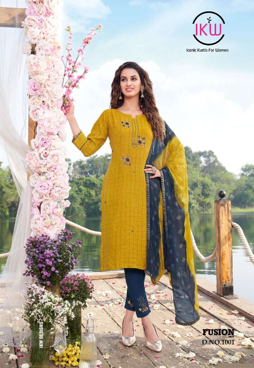FUSION VOL-3 BY IKW 1001 TO 1006 SERIES BEAUTIFUL SUITS COLORFUL STYLISH FANCY CASUAL WEAR & ETHNIC WEAR VISCOSE NYLON DRESSES AT WHOLESALE PRICE