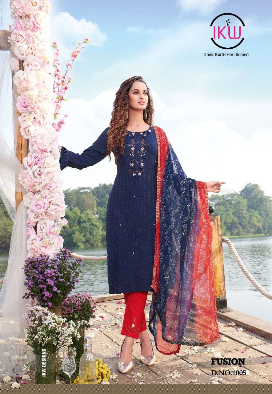 FUSION VOL-3 BY IKW 1001 TO 1006 SERIES BEAUTIFUL SUITS COLORFUL STYLISH FANCY CASUAL WEAR & ETHNIC WEAR VISCOSE NYLON DRESSES AT WHOLESALE PRICE