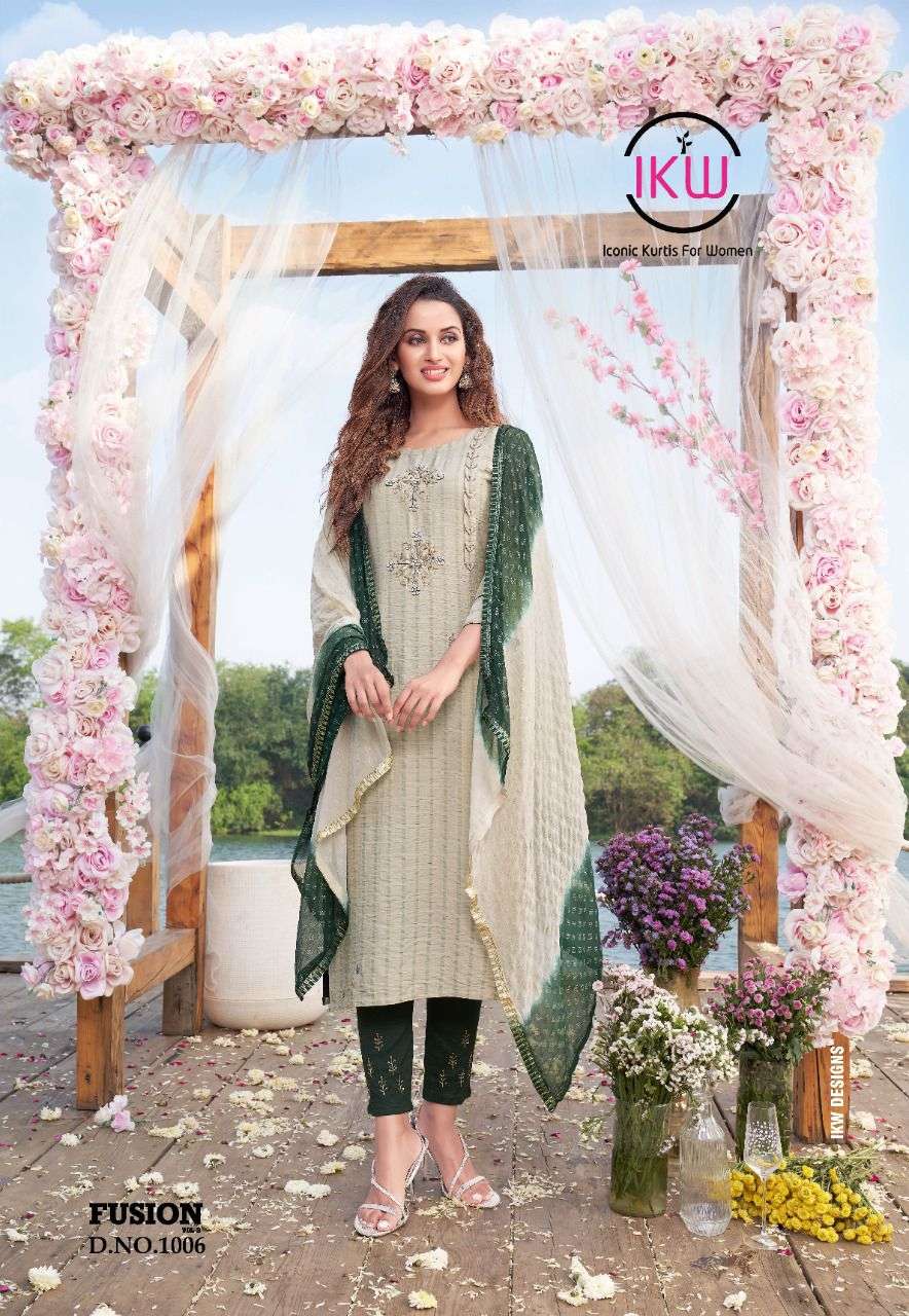 FUSION VOL-3 BY IKW 1001 TO 1006 SERIES BEAUTIFUL SUITS COLORFUL STYLISH FANCY CASUAL WEAR & ETHNIC WEAR VISCOSE NYLON DRESSES AT WHOLESALE PRICE
