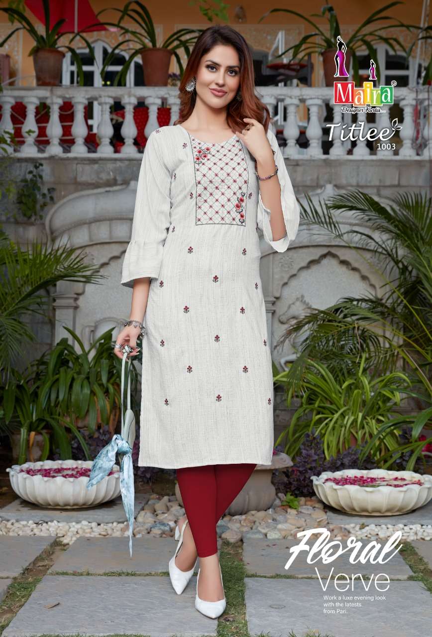 TITLEE BY MAIRA 1001 TO 1008 SERIES DESIGNER STYLISH FANCY COLORFUL BEAUTIFUL PARTY WEAR & ETHNIC WEAR COLLECTION HEAVY SILK EMBROIDERY KURTIS AT WHOLESALE PRICE