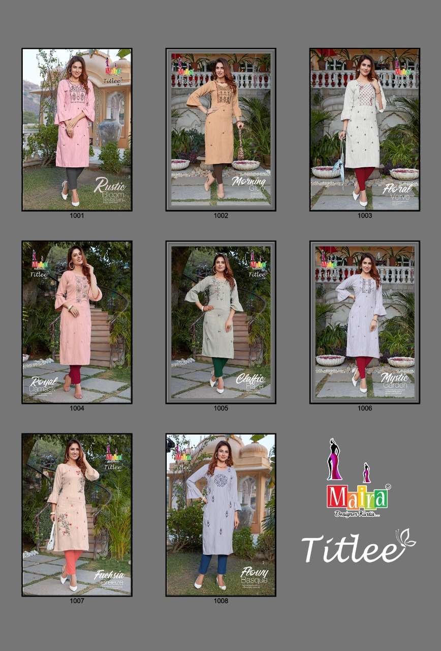 TITLEE BY MAIRA 1001 TO 1008 SERIES DESIGNER STYLISH FANCY COLORFUL BEAUTIFUL PARTY WEAR & ETHNIC WEAR COLLECTION HEAVY SILK EMBROIDERY KURTIS AT WHOLESALE PRICE