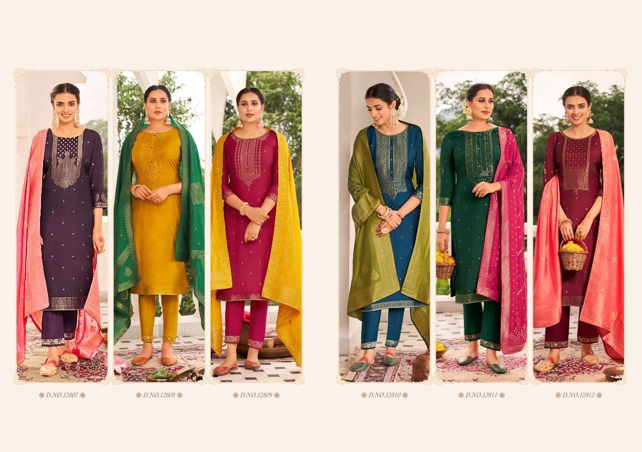 KAMLEE BY KIVI 12807 TO 12812 SERIES BEAUTIFUL SUITS COLORFUL STYLISH FANCY CASUAL WEAR & ETHNIC WEAR PURE JACQUARD DRESSES AT WHOLESALE PRICE