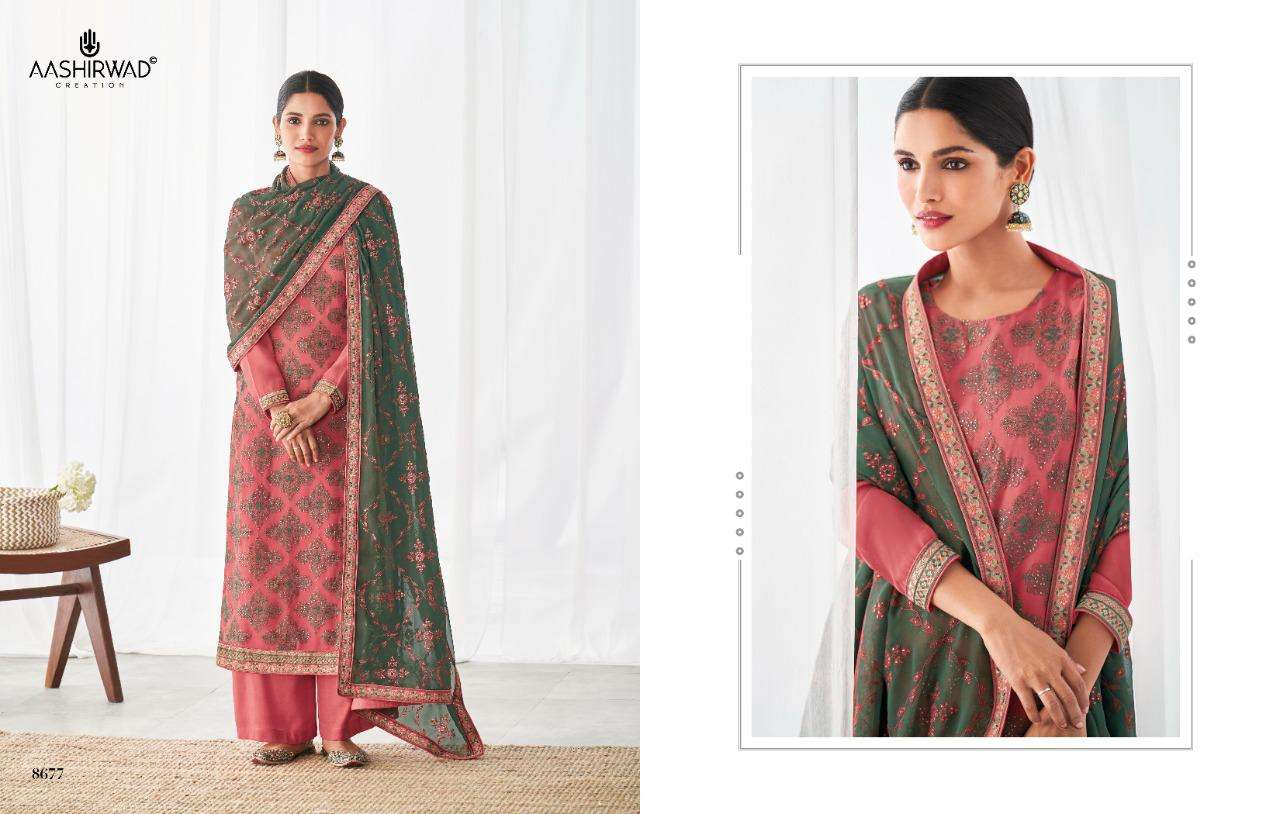 CHAKORI BY AASHIRWAD CREATION 8674 TO 8677 SERIES BEAUTIFUL STYLISH SUITS FANCY COLORFUL CASUAL WEAR & ETHNIC WEAR & READY TO WEAR REAL GEORGETTE EMBROIDERED DRESSES AT WHOLESALE PRICE