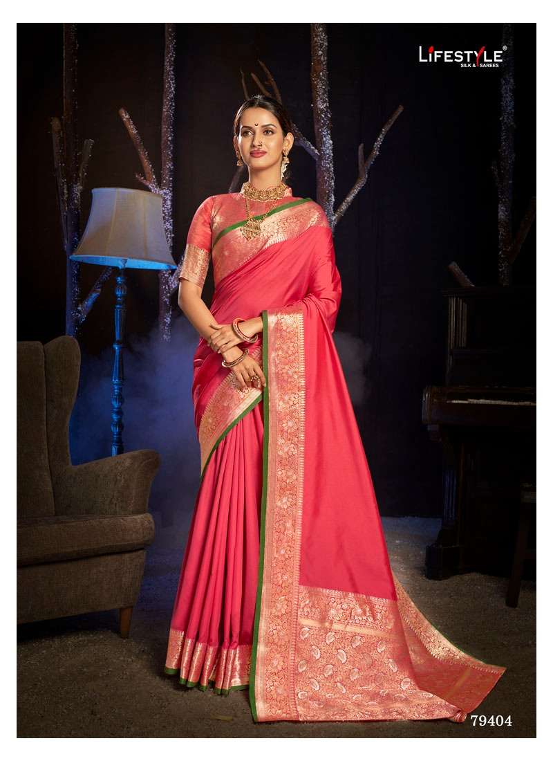 SONY SILK BY LIFESTYLE 79401 TO 79406 SERIES INDIAN TRADITIONAL WEAR COLLECTION BEAUTIFUL STYLISH FANCY COLORFUL PARTY WEAR & OCCASIONAL WEAR LICHI SILK SAREES AT WHOLESALE PRICE