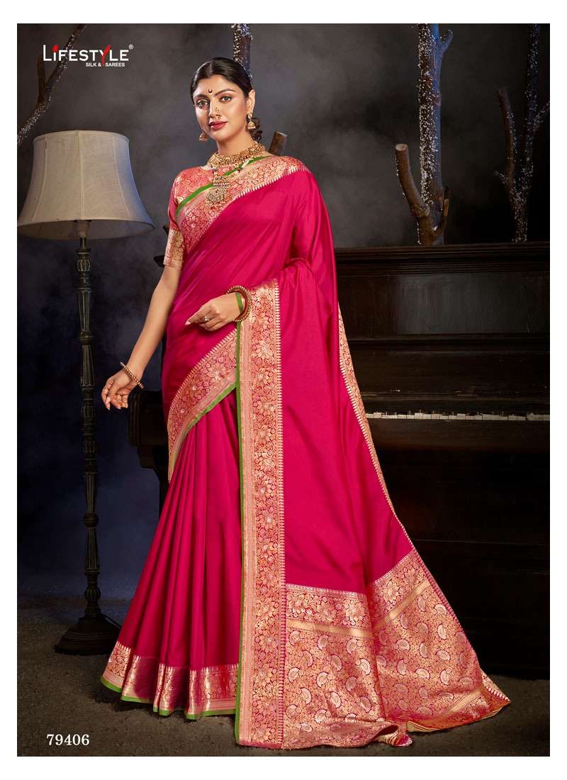 SONY SILK BY LIFESTYLE 79401 TO 79406 SERIES INDIAN TRADITIONAL WEAR COLLECTION BEAUTIFUL STYLISH FANCY COLORFUL PARTY WEAR & OCCASIONAL WEAR LICHI SILK SAREES AT WHOLESALE PRICE