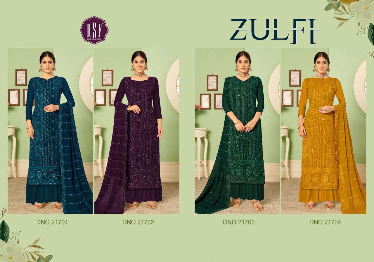 ZULFI BY RIDDHI SIDDHI FASHION 21701 TO 21704 SERIES BEAUTIFUL STYLISH SHARARA SUITS FANCY COLORFUL CASUAL WEAR & ETHNIC WEAR & READY TO WEAR PURE GEORGETTE WITH WORK DRESSES AT WHOLESALE PRICE
