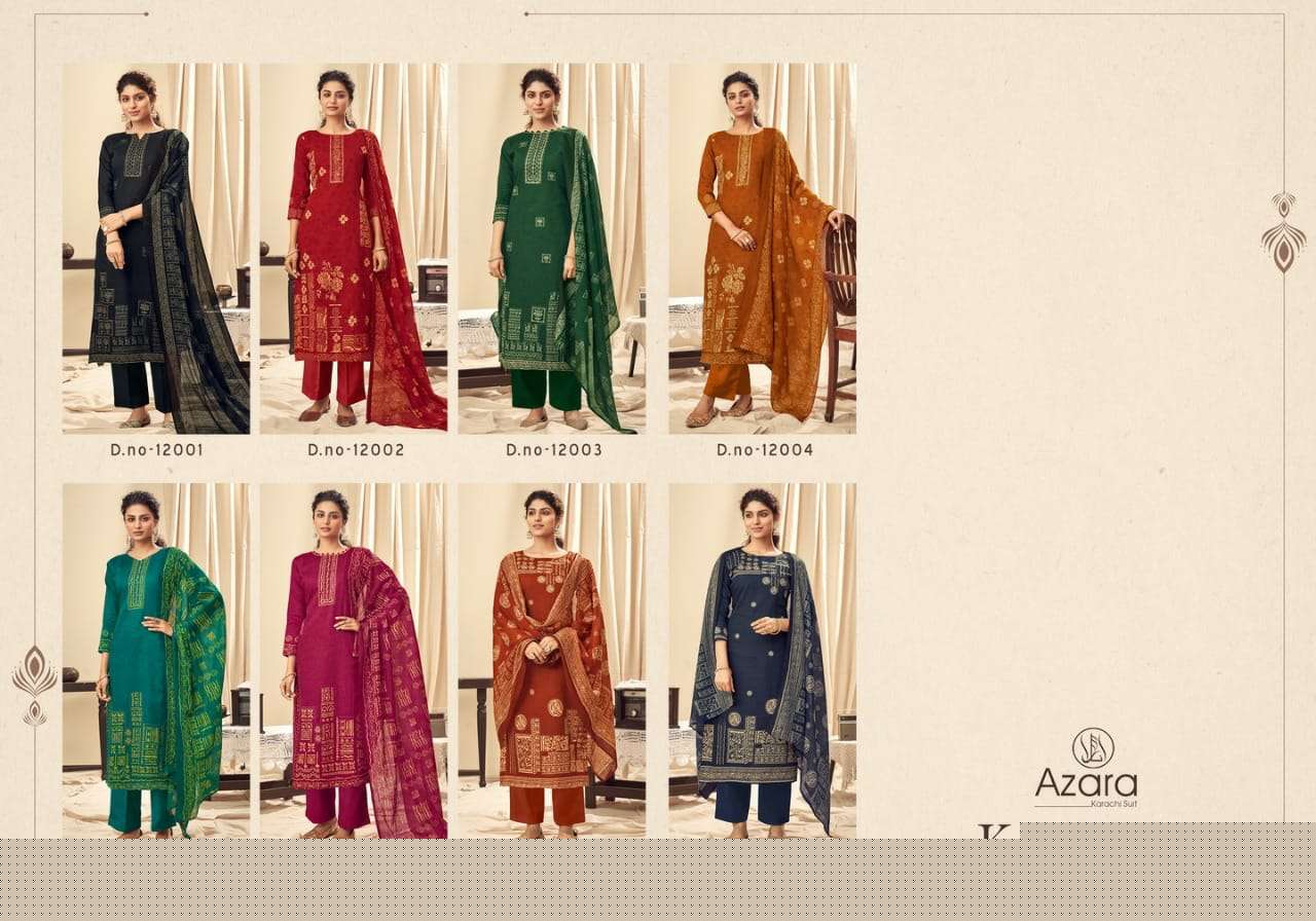 KIYARA BY AZARA 12001 TO 12008 SERIES BEAUTIFUL STYLISH SUITS FANCY COLORFUL CASUAL WEAR & ETHNIC WEAR & READY TO WEAR JAM COTTON PRINTED DRESSES AT WHOLESALE PRICE