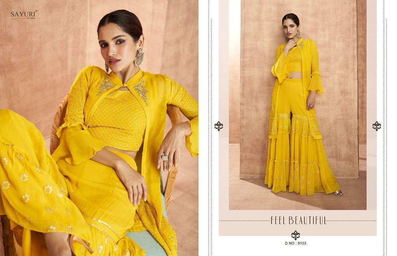 Attires By Sayuri 9101 To 9104 Series Designer Stylish Fancy Colorful Beautiful Party Wear & Ethnic Wear Collection Real Georgette Kurtis With Bottom At Wholesale Price