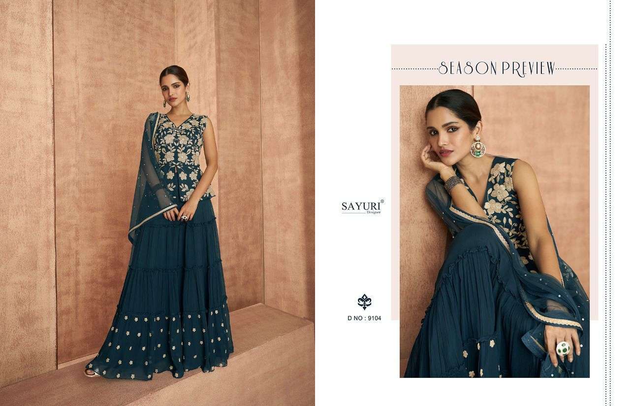 Attires By Sayuri 9101 To 9104 Series Designer Stylish Fancy Colorful Beautiful Party Wear & Ethnic Wear Collection Real Georgette Kurtis With Bottom At Wholesale Price