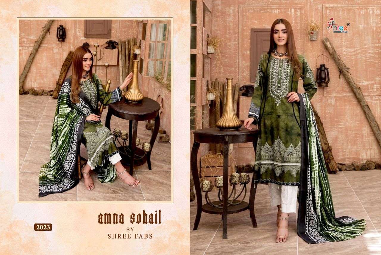 AMNA SOHAIL BY SHREE FABS 2021 TO 2028 SERIES DESIGNER PAKISTANI SUITS BEAUTIFUL STYLISH FANCY COLORFUL PARTY WEAR & OCCASIONAL WEAR PURE COTTON PRINT DRESSES AT WHOLESALE PRICE